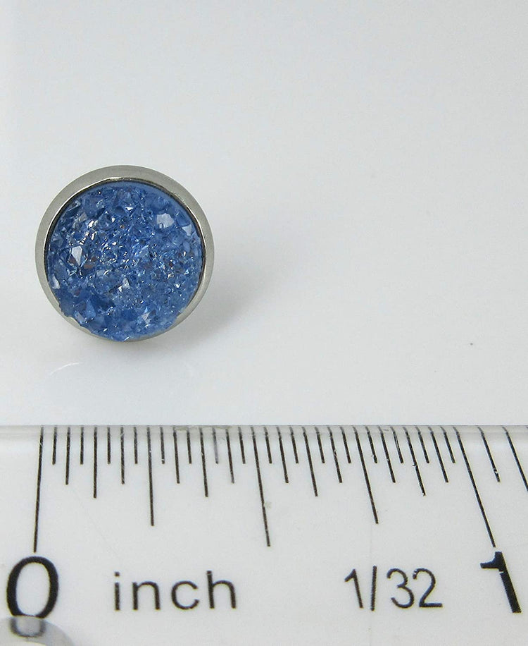 Stainless Steel Glacier Blue Faux Druzy Stone Stud Earrings