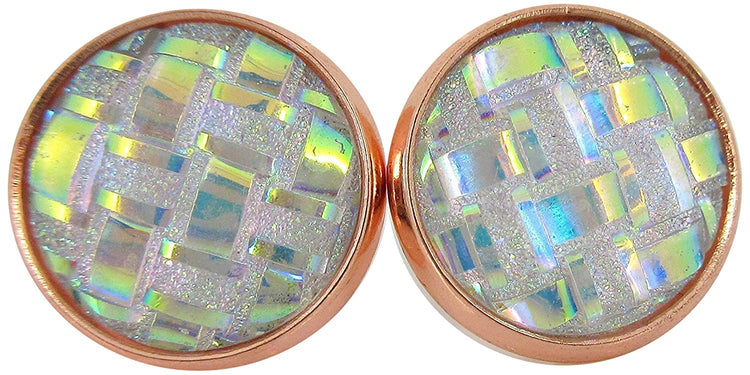 Rose Gold-tone Clear Frosted Metallic Rainbow Stud Earrings 12mm
