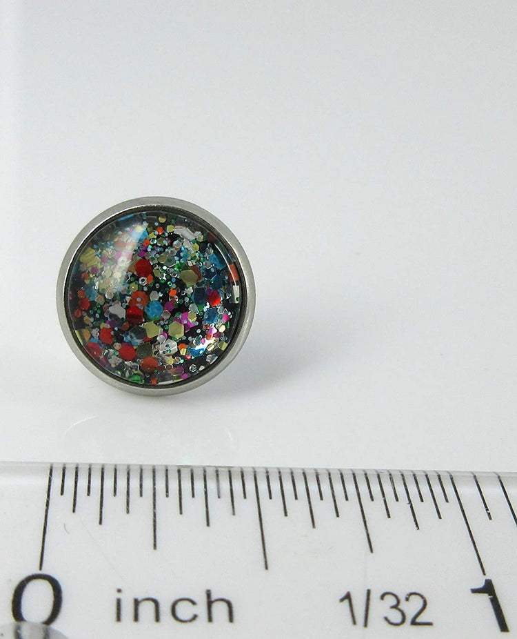 Stainless Steel Multi Color Party Confetti Glitter Glass Stud Earrings Hand-painted 12mm