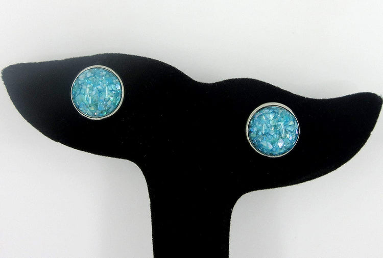 Stainless Steel Seafoam Blue Faux Shell Stud Earrings 12mm