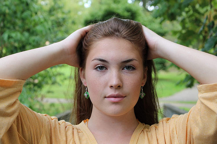 Silver-tone Green Enamel Sea Turtle Charm Dangle Earrings
