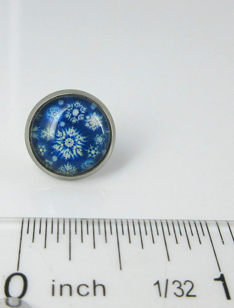 Stainless Steel Snowflake Print Glass Stud Earrings 12mm