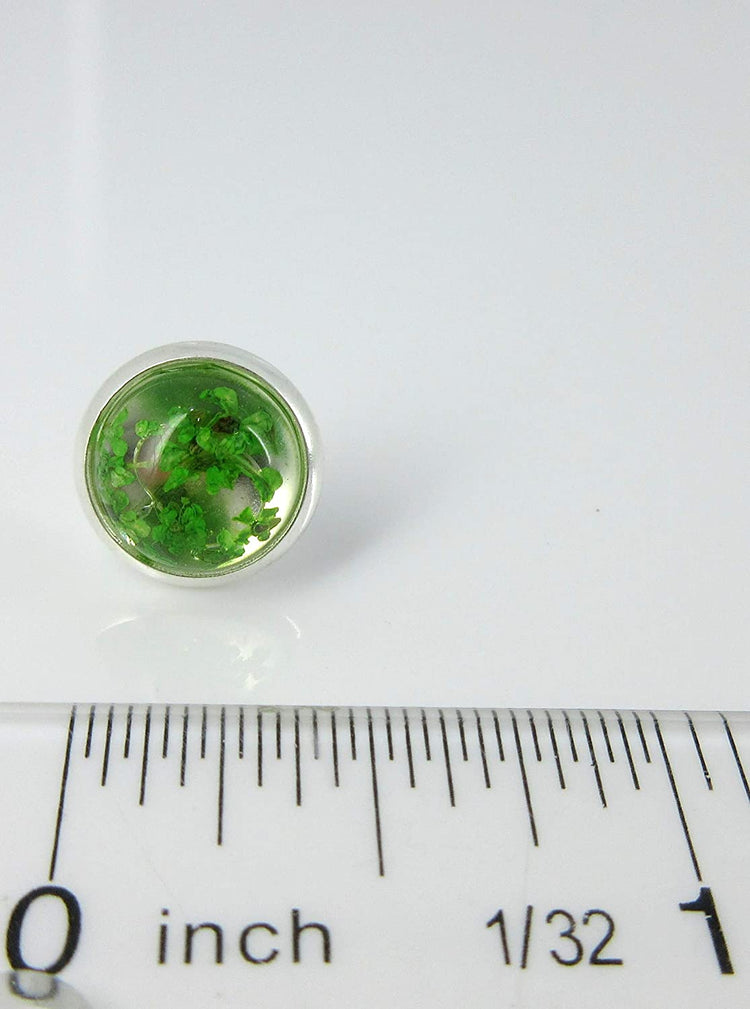 Silver-tone Clear and Dried Flower Resin Stud Earrings 10mm