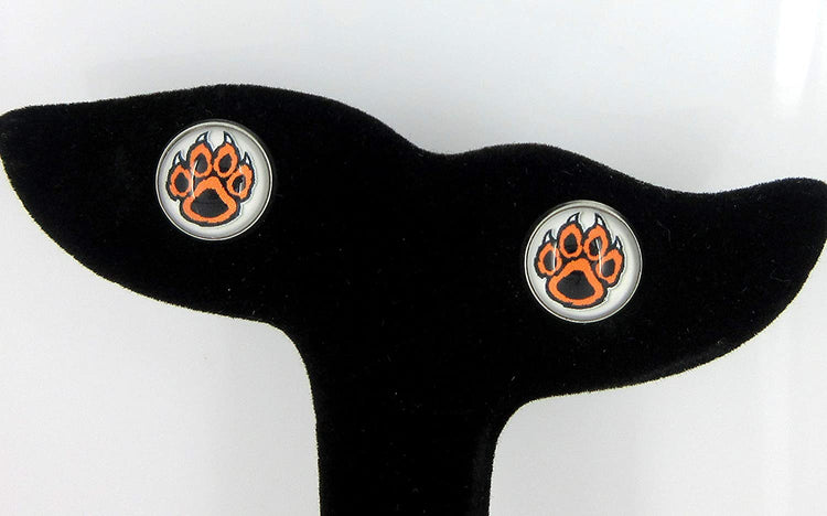 Stainless Steel Orange and Black Paw Print Pink Glass Stud Earrings 12mm