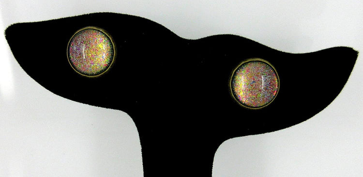 Antiqued Gold-tone Rainbow Color-shifting Glitter Flake Glass Stud Earrings
