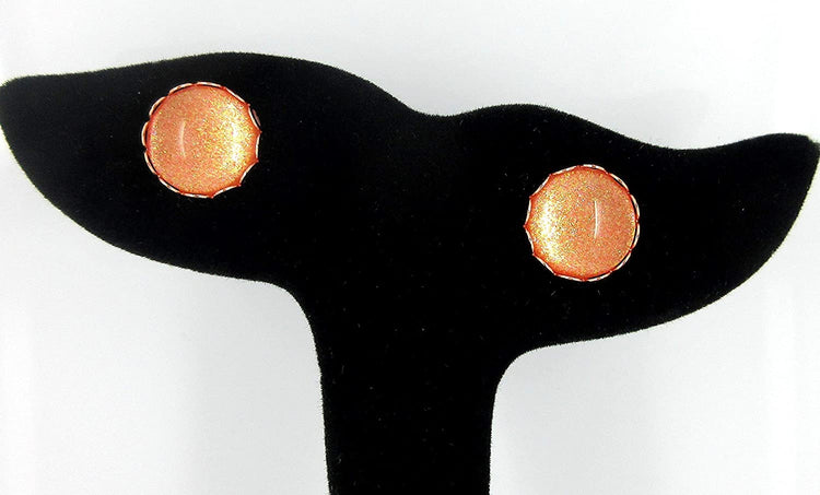 Rose Gold-tone Copper Shimmer Glitter Glass Stud Earrings 12mm Hand-painted