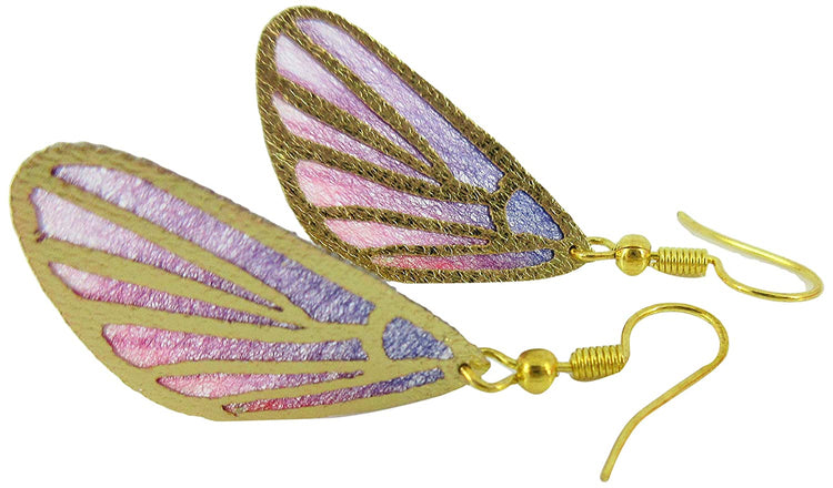 Hot Pink and Purple Butterfly Wing Fabric Dangle Earrings