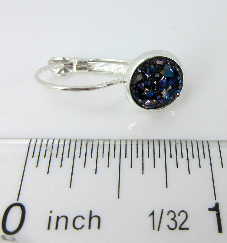 Silver-tone Faux Druzy Stone Lever-back Drop Earrings 8mm
