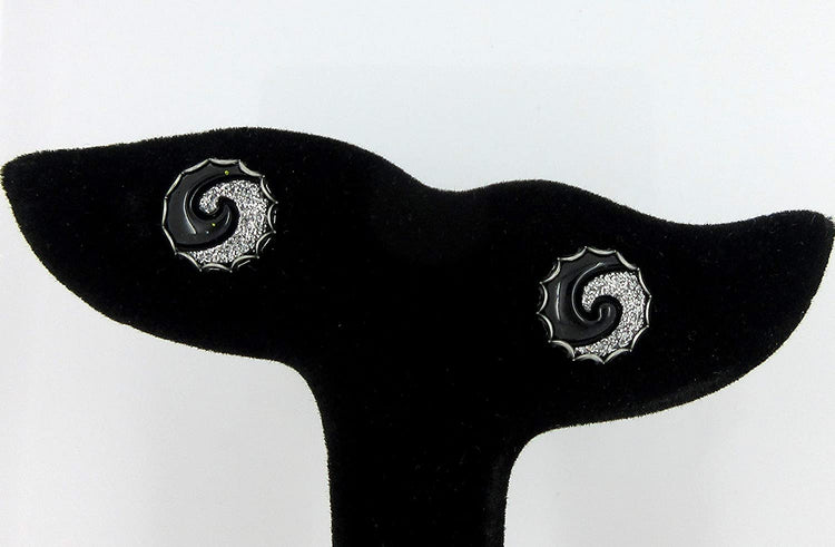 Stainless Steel Black and Silver Glitter Swirl Resin Stud Earrings 12mm