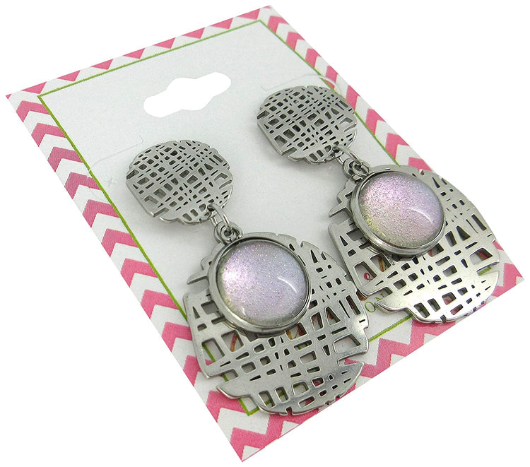 Stainless Steel Colorshifting Glitter Glass Geo Drop Earrings