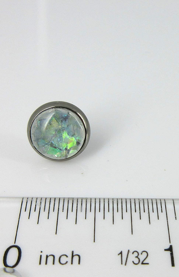 Hematite-tone Gray and Opalescent Leaf Resin Stud Earrings 10mm