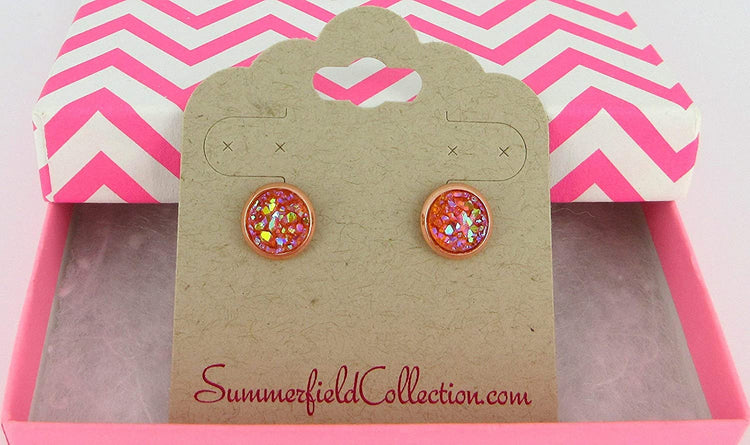 Rose Gold-tone Faux Druzy Stone Stud Earrings 8mm