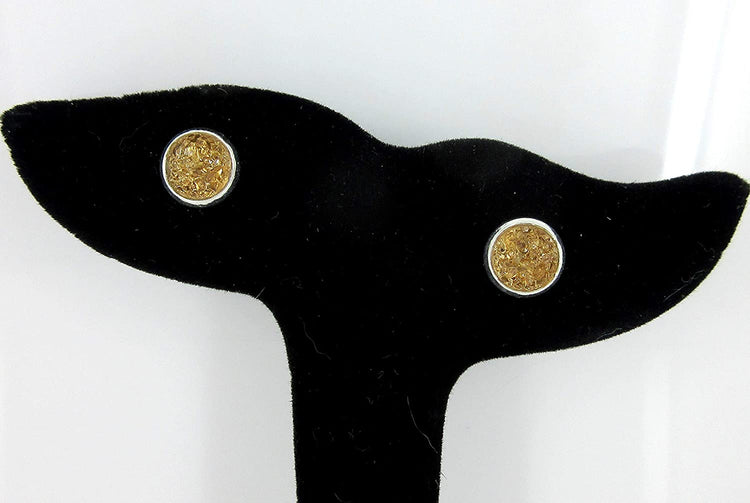 Duo Silver-tone Clear and Light Brown Faux Druzy Stone Stud Earrings 8mm Set