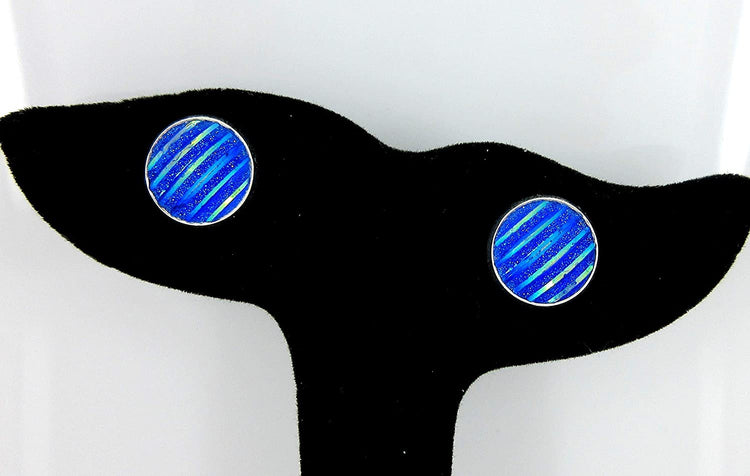 Silver-tone Royal Blue Frosted Metallic Rainbow Stud Earrings 12mm