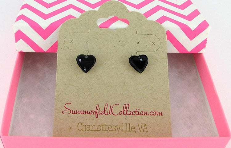 Stainless Steel Black and Silver Glitter Acrylic Heart Stud Earrings 8mm