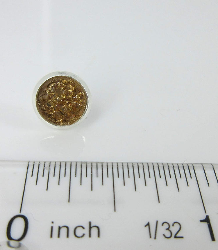 Duo Silver-tone Clear and Light Brown Faux Druzy Stone Stud Earrings 8mm Set