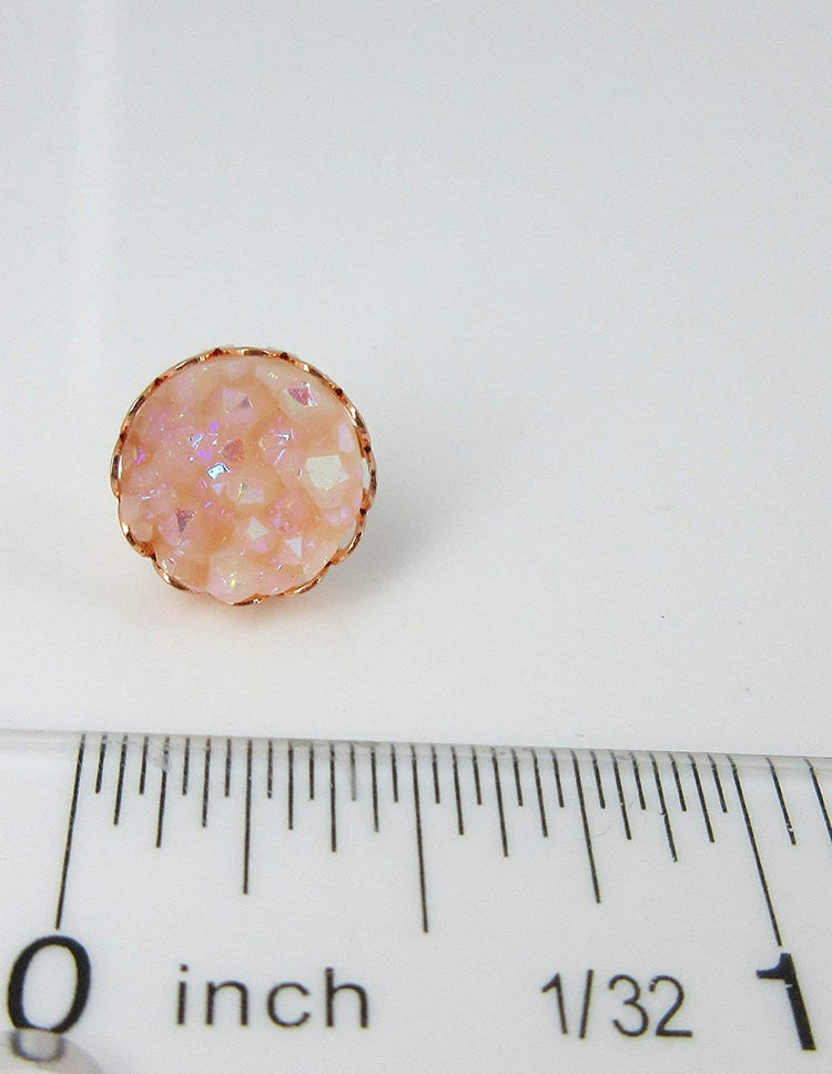 Rose Gold-tone Clear Light Pink AB Faux Druzy Stone Stud Earrings 10mm