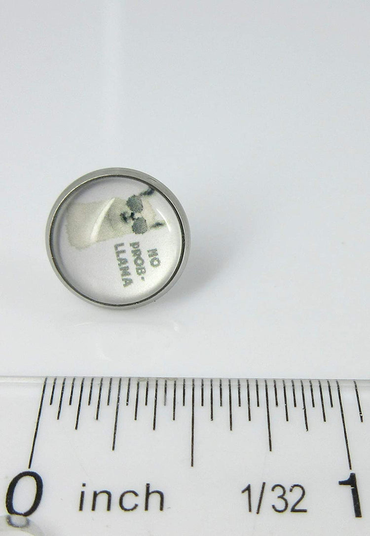 Stainless Steel No Prob Llama Print Glass Stud Earrings 12mm