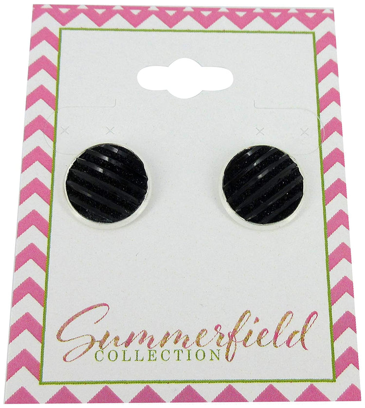 Silver-tone Frosted Metallic Stripe Stud Earrings 12mm (Light Pink AB)