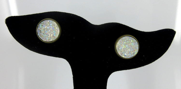 Trio Stud Earrings Seafoam Clear AB Faux Druzy Stone Yellow Mermaid Scale Set 12mm