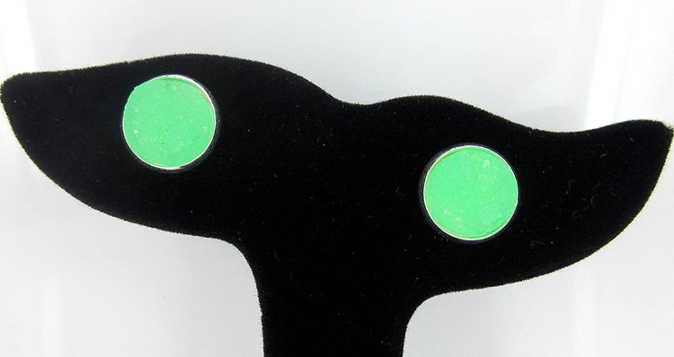 Silver-tone Mint Green Faux Druzy Stone Stud Earrings 12mm