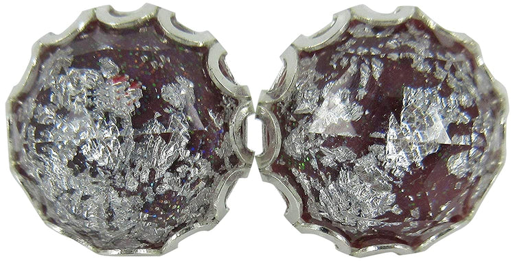 Silver Foil Dark Purple Faceted Resin Stud Earrings 12mm