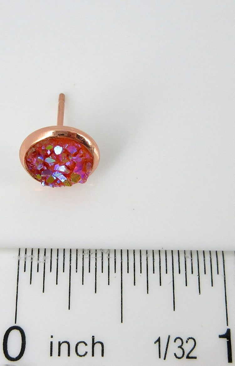 Rose Gold-tone Faux Druzy Stone Stud Earrings 8mm