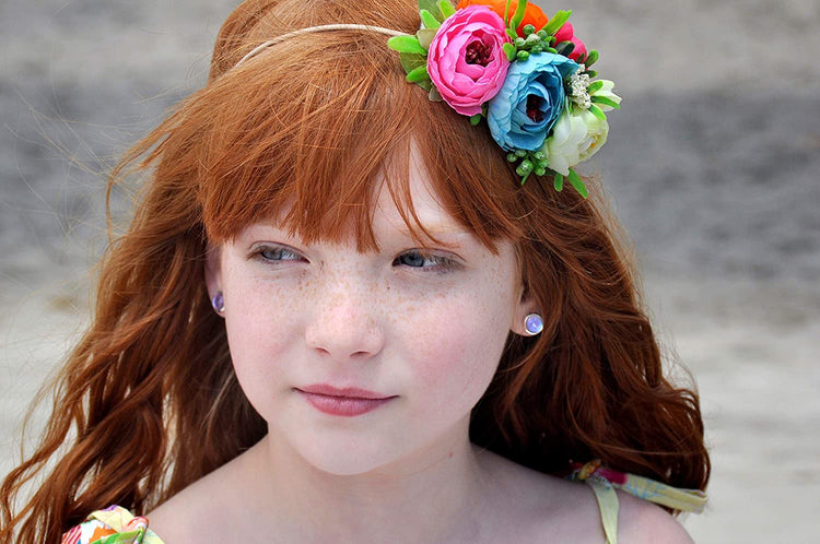 Silver-tone Pastel Purple Color Shift Glitter Glass Stud Earrings Hand-painted 8mm