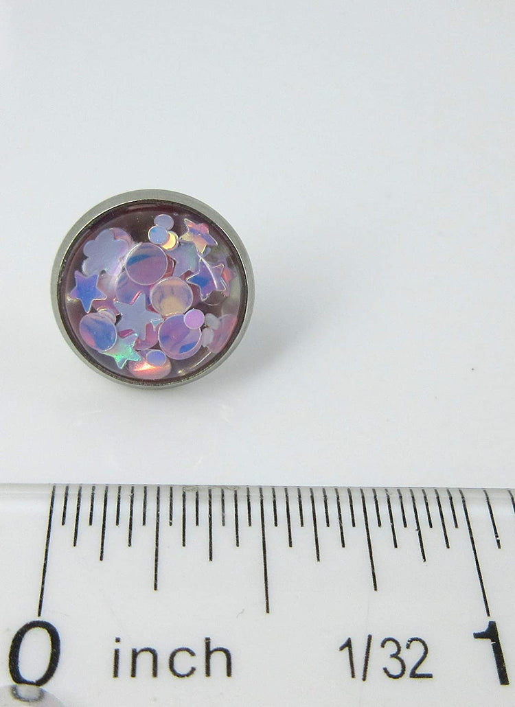 Stainless Steel Glitter Resin Globe Stud Earrings 12mm (Lilac)