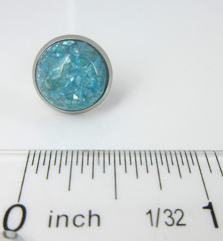 Stainless Steel Seafoam Blue Faux Shell Stud Earrings 12mm