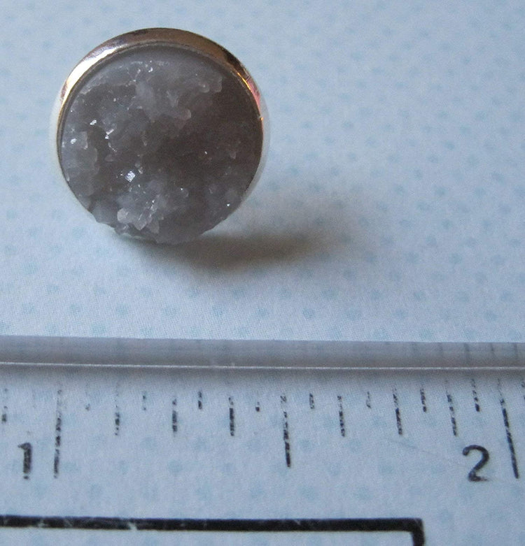 Silver-Tone Gray Faux Druzy Stone Stud Earrings 12mm
