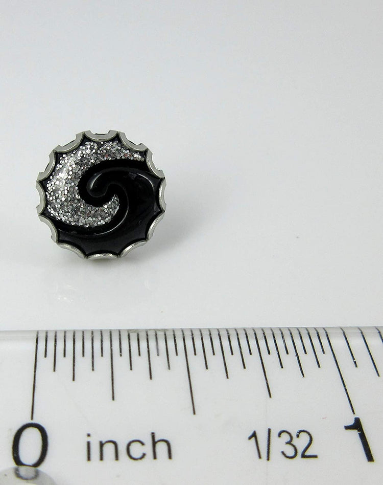 Stainless Steel Black and Silver Glitter Swirl Resin Stud Earrings 12mm