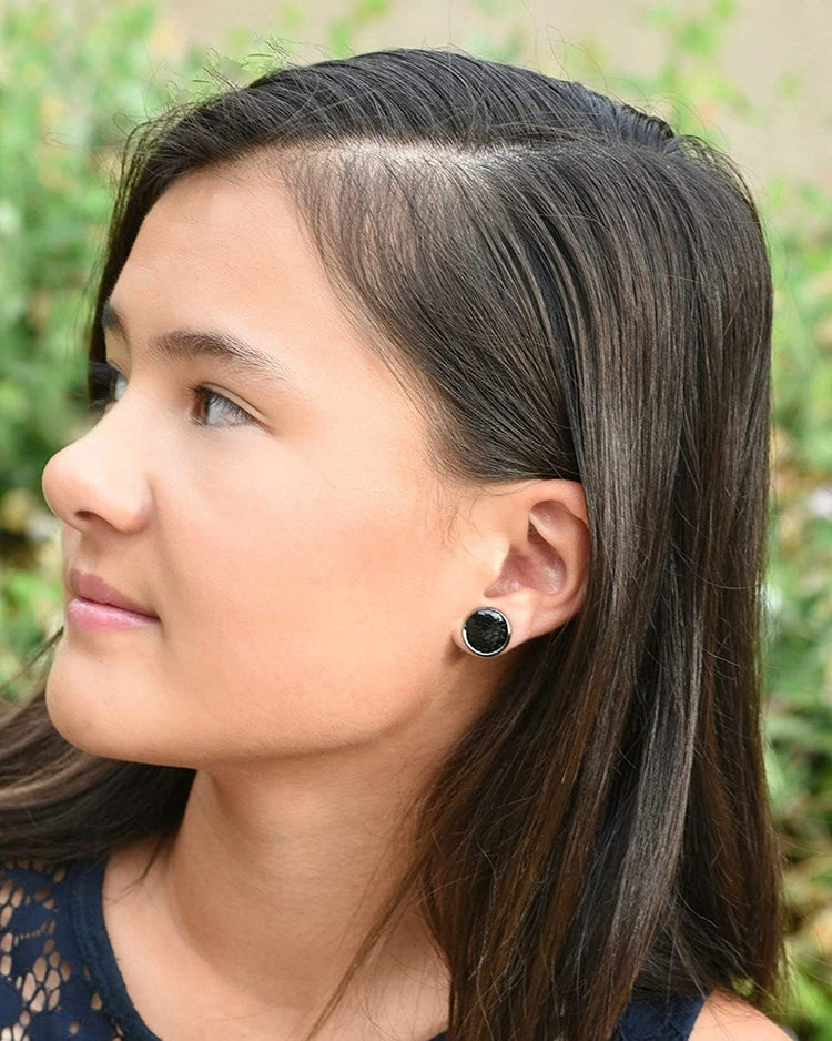 Hematite-tone Black Dragon Scale Stud Earrings 12mm Mermaid