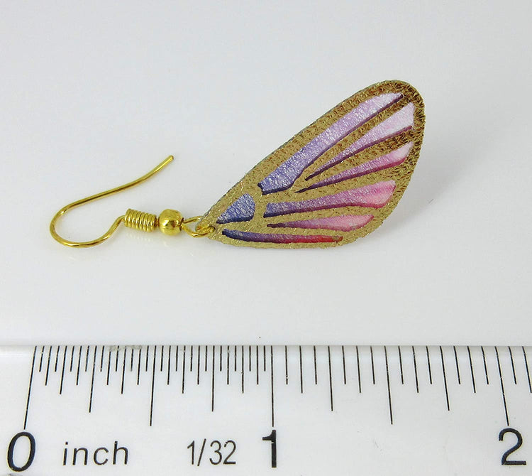 Hot Pink and Purple Butterfly Wing Fabric Dangle Earrings