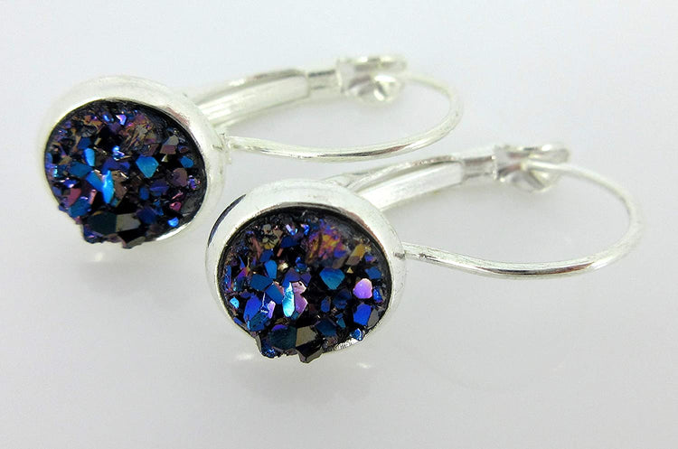 Silver-tone Faux Druzy Stone Lever-back Drop Earrings 8mm