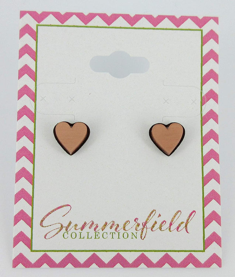 Stainless Steel Brushed Copper-tone Acrylic Heart Stud Earrings 8mm