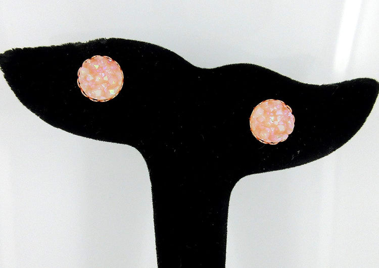 Rose Gold-tone Clear Light Pink AB Faux Druzy Stone Stud Earrings 10mm