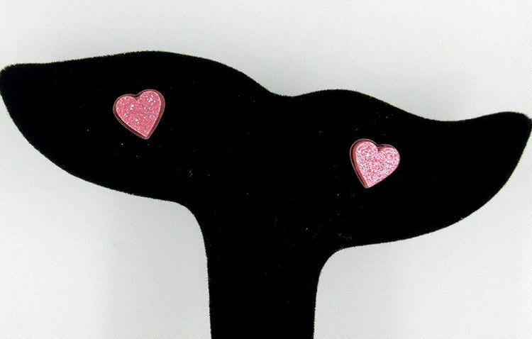 Stainless Steel Bubblegum Pink Glitter Acrylic Heart Stud Earrings 8mm