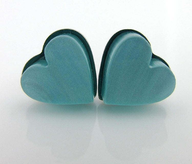 Stainless Steel Pearly Seafoam Blue Acrylic Heart Stud Earrings 8mm