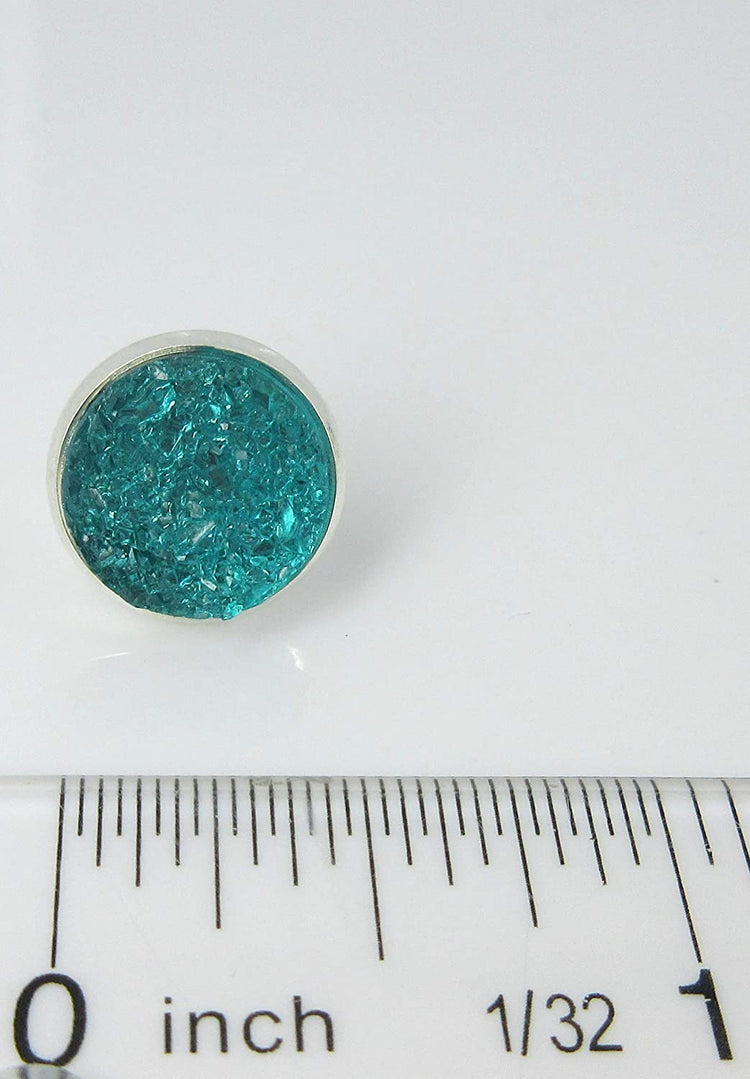 Silver-tone Carribean Blue Faux Druzy Stone Stud Earrings 12mm