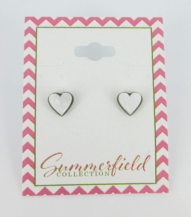Stainless Steel Pearly White Acrylic Heart Stud Earrings 8mm