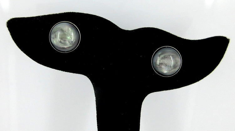 Hematite-tone Faux Stone Resin Stud Earrings 12mm Mystical Gray Pink