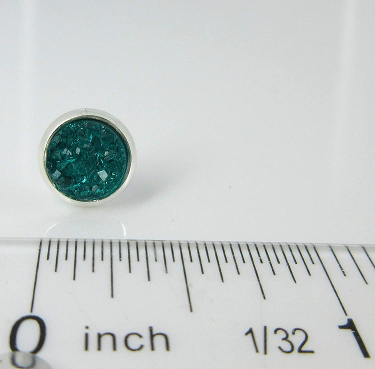 Silver-tone Carribean Blue Faux Druzy Stone Stud Earrings (8mm)
