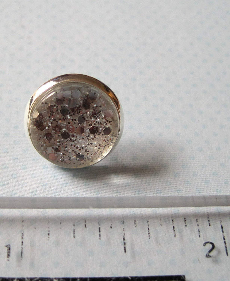 Silver-tone Glitter Glass Stud Earrings 12mm Hand-painted