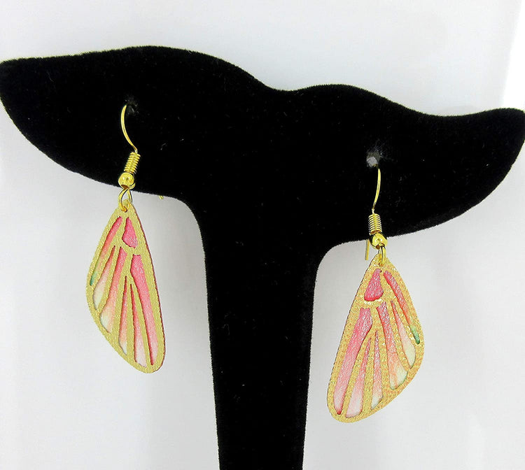 Red Orange Butterfly Wing Fabric Dangle Earrings
