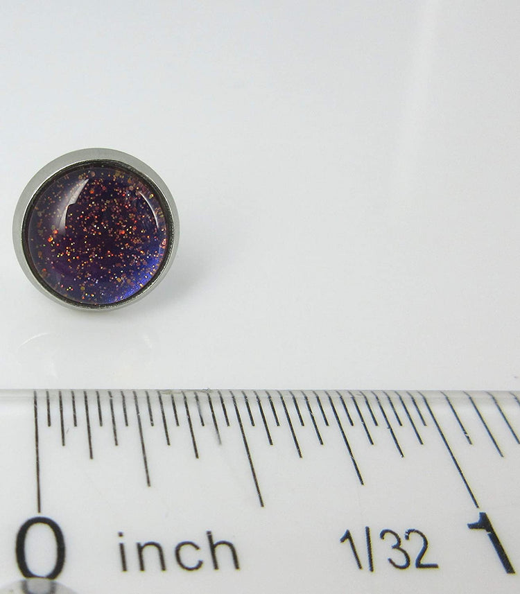 Stainless Steel Blue Red Purple and Gold Glitter Glass Stud Earrings Hand-painted 10mm