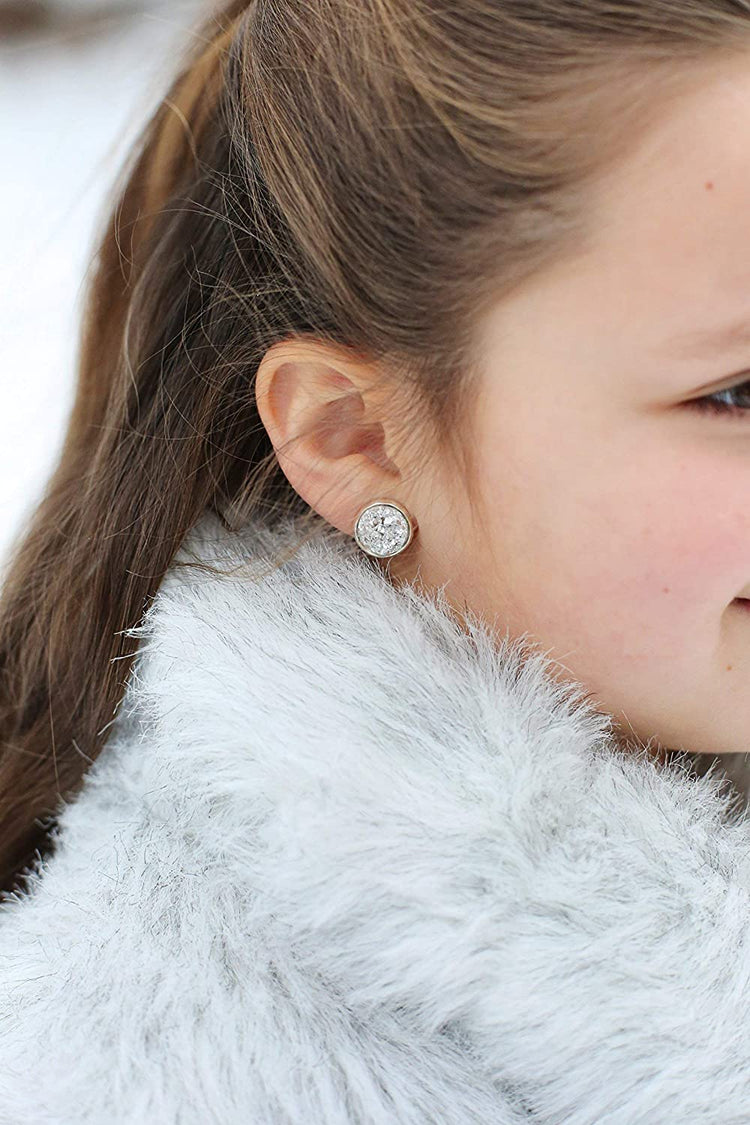 Trio Silver-tone Stud Earrings Faux Druzy Stone Red Dark Pink Blue Set 12mm