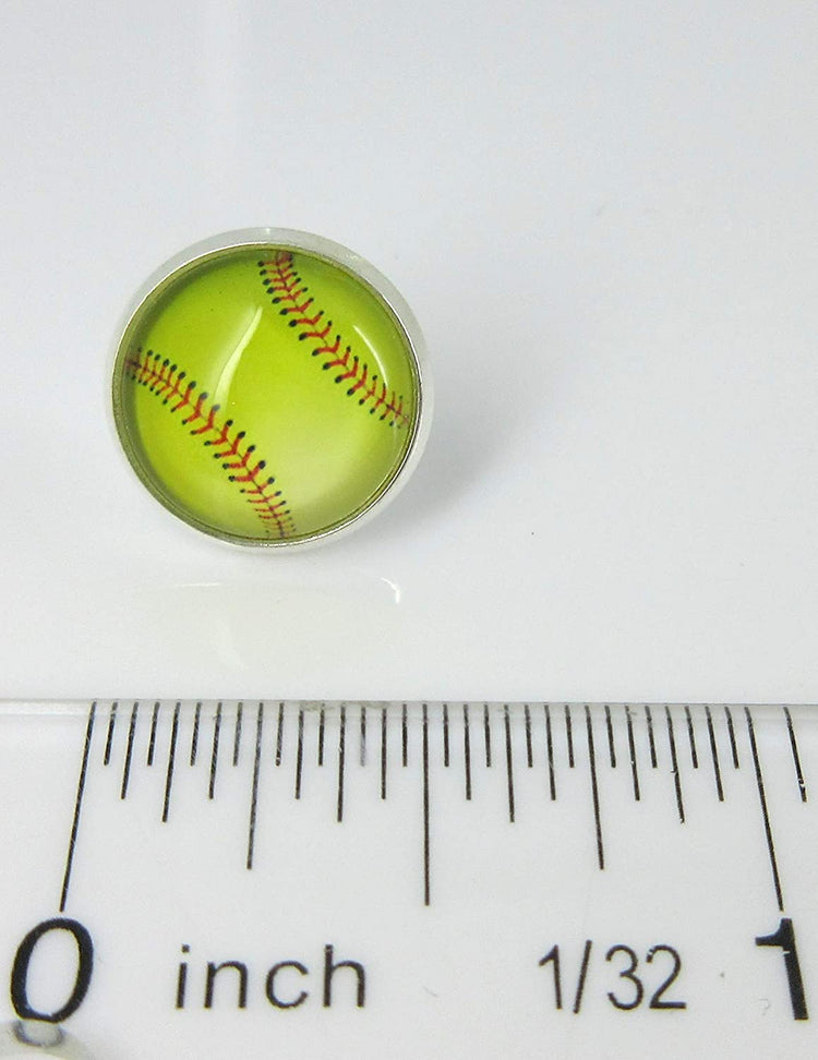 Silver-tone Softball Print Glass Stud Earrings 12mm