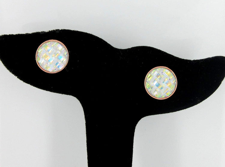 Rose Gold-tone Clear Frosted Metallic Rainbow Stud Earrings 12mm