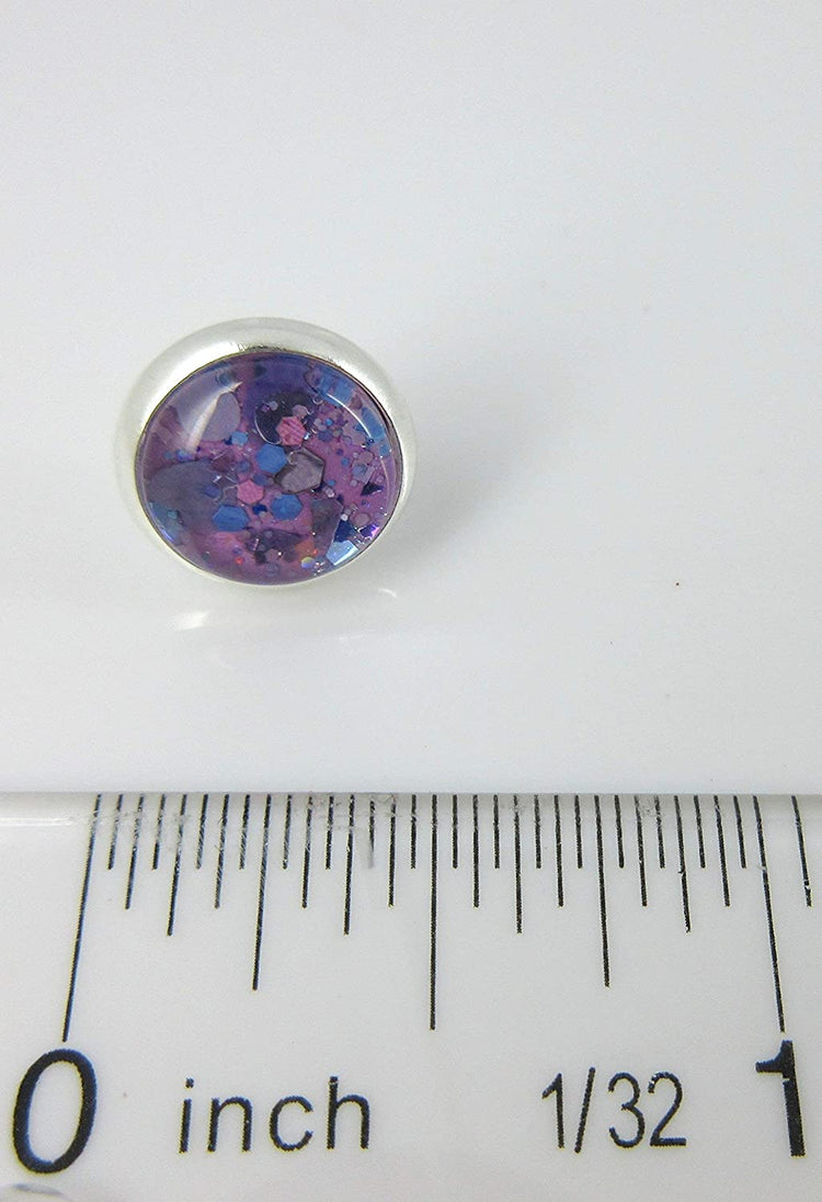 Silver-tone Purple Unicorn Mix Glitter Glass Stud Earrings Hand-painted 10mm